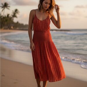 Skylar + Madison Red Floral Dress Smocked Waist Size M Adjustable Straps